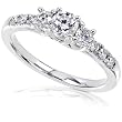 1/2 ctw Three Stone Round Brilliant Cut Engagement Ring (HI/I1) in 14K White Gold
