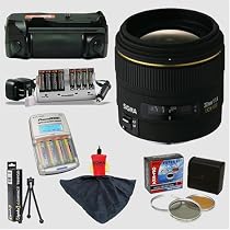 Sigma 30mm f/1.4 EX DC HSM Autofocus Lens & Opteka Battery Pack Grip & 12 AA Batteries with Chargers (32400 mAh Total) & Filters & Accessories for Sony Alpha DSLR-A100K DSLR-A100 Digital SLR Camera