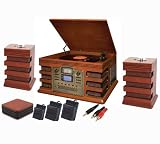 from Steepletone CORDLESS 5-IN-1 CD BURNER STEREO MUSIC SYSTEM - Player & Recorder: Records to CD, CD to CD, Cassette to CD, Radio to CD & Aux to CD! (Record your CDs & vinyl records onto a blank CD) - EDINBURGH NOSTALGIA WOOD RETRO TURNTABLE MUSIC CENTRE - NEW Version with WIRELESS SPEAKERS - Real Wood Oak Colour Veneer Model Edinburgh + Princes