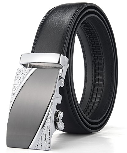 Xhtang Men's Jefferson Buckle with Automatic Ratchet Leather Belt