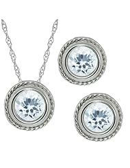 2.25 Ct Round Sky Blue Aquamarine Sterling Silver Pendant Earrings Set