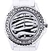HDE Women's Fashionable Zebra Pattern Face and Rhinestone Encrusted Border with White Jelly Silicone Rubber Wrist Band