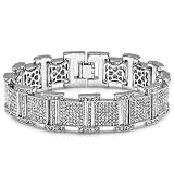 Platinum Plated Micro Pave White CZ Cubic Zirconia Iced Mens Link Bracelet 0.78 inch wide 9 inch long