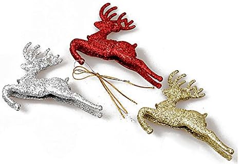 About2shop Glitter Christmas Deer Hanging Decorations Reindeer Christmas Tree Ornaments 3 PCS 3 Colors