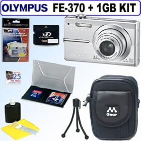 Olympus FE-370 8MP Digital Camera Silver + 1GB Accessory Kit