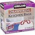 Kirkland Signature Drawstring Kitchen Trash Bags - 13 Gallon - 200 Count