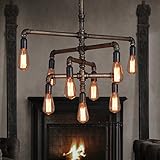 SEOL-LIGHT Barn Adjustable Pipe Chandeliers with 9 light(Industrial-Style)Max 540W Metal Fixture,Pendant light,Dinning Table,Bar,Foyer,Entry way,Study