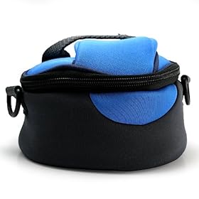 Protective Travel Neoprene Case, Light Weight, Double Patting, Durable Water Resistant, Belt Pouch Holster with Optional Shoulder Strap ( Blue, Black ) Fits The Sony MHS-TS20 Bloggie Touch Camera 1920x1080p MP4 HD Video with 12.8MP