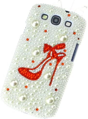 3D Mix Pearl Custom Red High-heeled Shoes Bling Case Cover for Samsung Galaxy S3 III 9300 Match flower hanger