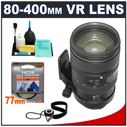 Nikon 80-400mm f/4.5-5.6D VR AF ED Zoom-Nikkor Lens + UV Filter + Accessory Kit for Nikon D3, D3s, D3x, D300, D40, D60, D5000, D90, D700, D300s, D3000 & D3100 Digital SLR Cameras