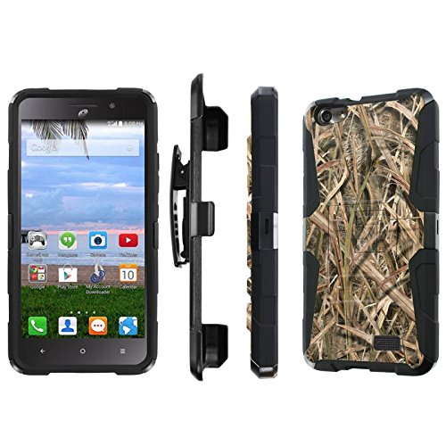 Huawei Raven LTE / H892L Case, [NakedShield] [Black/Black] Heavy Duty Holster Armor Tough Case + [Screen Protector] - [Grass Camouflage] for Huawei Raven LTE /H892L