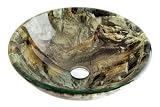 Fontaine Stone Mountain Glass Vessel Bathroom Sink + Drain & Mounting Ring, FSA-VS-PS6851