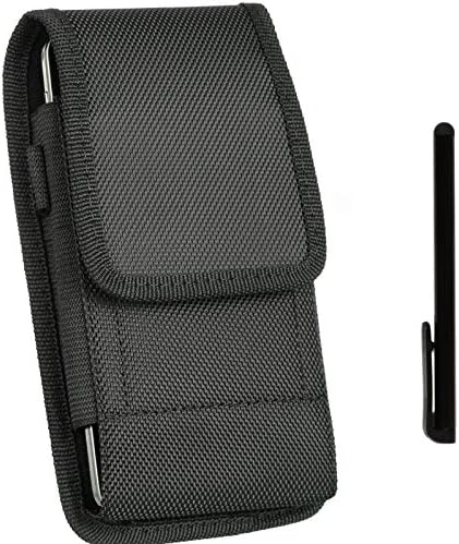 Vertical Nylon Canvas Pouch Carrying Case Holster with Belt Clip and Secure Closure Fits Samsung Galaxy S7 EDGE, GALAXY S6 EDGE PLUS, NOTE 5, NOTE 4, NOTE 3, NOTE 2+Stylus Pen - Black