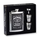 Jack Daniels Leather & Stainless Steel 6oz Cover Flask Gift Set