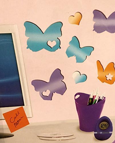 Peel &amp; Stick Mirror Set - Rainbow Butterfly and Hearts Design