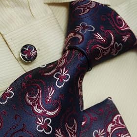 Buy H5022 Designer Inspired Purple Paisleys 100% Jacquard Woven Silk Tie Hanky Mens Pink Pattern... by Y&G tie and cufflinks set