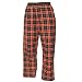 Orange and Black tartan plaid check flannel cotton pants for lounging, sleep, sports. Unisex relaxed fit, available in 3 Youth sizes, exposed elastic waist