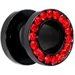 0 Gauge Black Anodized Titanium Red Gem Screw Fit Tunnel
