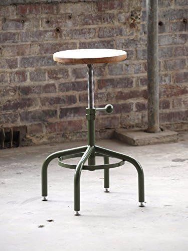 Factory Green Oak Industrial Stool Adjustable Drill Press Stool