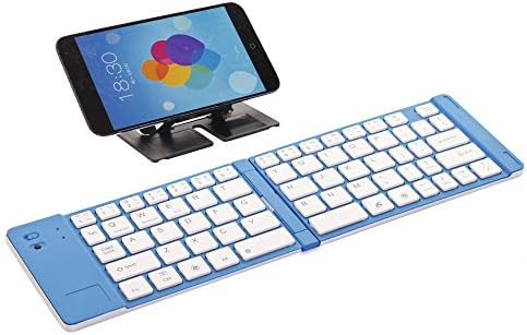 CHANDRAL Foldable Bluetooth Wireless Keyboard for iPad, iPhone, Kindle, Samsung, & More - QWERTY Interface with Durable Aluminum Exterior - US Broadcom Bluetooth 3.0 Chip Inside - (Silver & Blue)