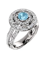 Platinum Round Cut Blue and White Diamond Ring -- LIFETIME WARRANTY