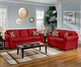 Aqua Red Micro Fiber Fabric Sofa & Loveseat Living Room Set
