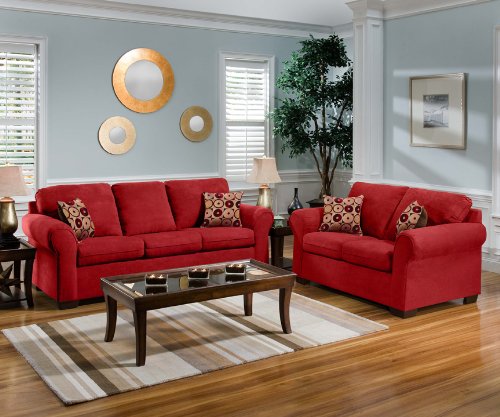 Simmons Aqua Red Micro Fiber Fabric Sofa & Loveseat Living Room Set