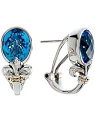 Balissima By Effy Collection Sterling Silver and 18k Yellow Gold Fleur de Lis Blue Topaz Earrings