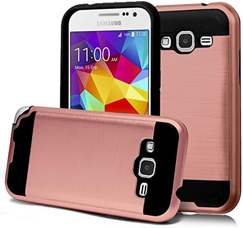 Core Prime Case, Phonelicious® [Slim Fit] [Brushed Metal Texture] [Heavy Duty] Ultimate Drop Protection and Rugged Cover for Samsung Galaxy Core Prime + Clear Screen Protector &amp; Stylus (Rose Gold)