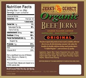 Certified Organic Beef Jerky Slab Style Original - Case of 24, 3oz Bags (4.5 lbs)