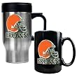 Cleveland Browns 16oz Travel Mug & 15oz Ceramic Mug set - Helmet logo NFL Football