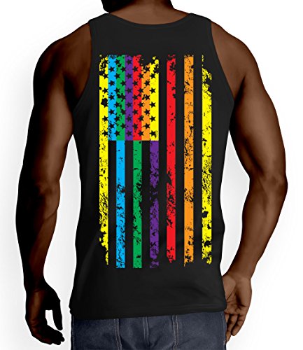Mens Big Rainbow American Flag Tank Top T-shirt