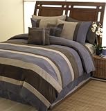 Plum Jacaranda Striped Microsuede Luxury Duvet Comforter Cover 6 piece Bedding Set - Available in King and Queen