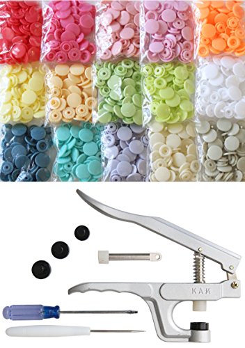 KAMsnapsÂ® Starter Pack: 150 KAM Snaps in 15 Different Colors Plastic Snaps No-Sew Buttons Fastener Setter Hand Tool for Cloth Diapers Clothing (Pastel Rainbow)