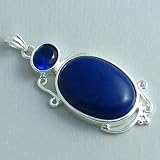 Silver Plated Lapis Lazuli Pendant with Cobalt Blue Rhinestone - Ladies Necklace Charm with September Birthstone (1.75 inch)