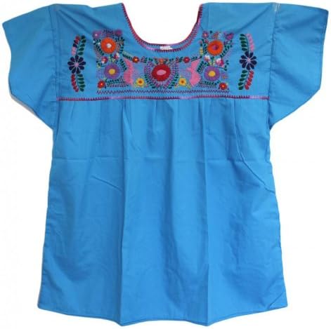 Plus Size 2 XL Embroidered Mexican Peasant Blouse (Turquoise)