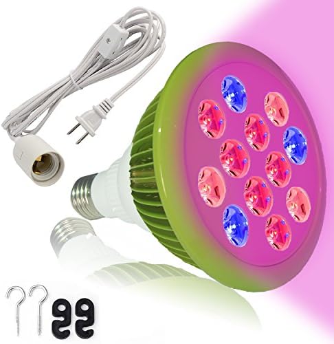 [UPGRADED VERSION] Led Grow Light Bulb(E27 24w 3 Bands) with UL Listed 12ft Extension Hanging Lantern Cord Cable for Hydropoics Greenhouse Organic (FREE BONUS 2 x Ceiling hooks,2 x Cord hooks)