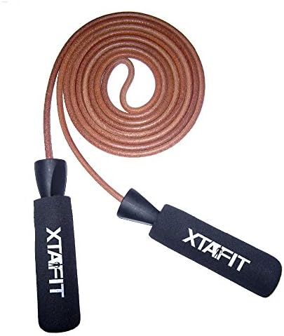 Goliath Leather Jump Rope for Supercharged Workouts By Xtafit: With Free Bonus Exercise Guide to Burn Fat Like Crazy - Adjustable, Heavy Duty, Portable Crossfit Jumping Rope for Speed &amp; Stamina