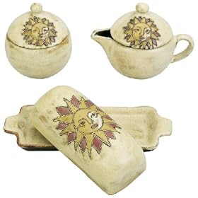 MARA Stoneware CREAMER SUGAR BOWL And BUTTER DISH Desert Sun Design SET by CollectibleXchange