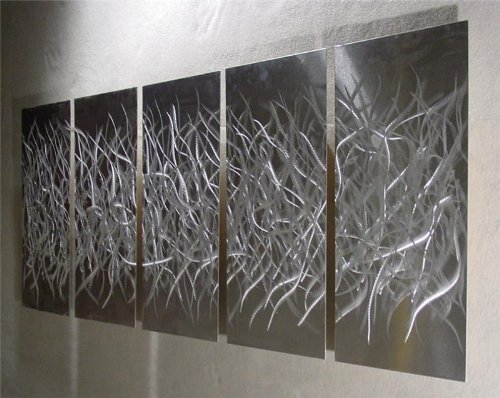Chaos Silver - 64 inch x 24 inch Abstract Painting Metal Wall Art sculpture for contemporary decor Sculpture by Nider the Internationally Acclaimed Artist of Modern Contemporary Decor