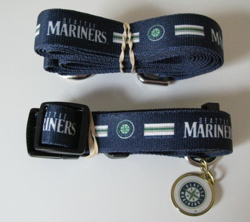 Seattle Mariners Pet Accessories Set - Medium (6' Leash, Collar, and ID Tag)