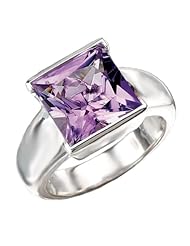 925 Sterling Silver High-Polish Finish Classic Square Amethyst Ring- Sizes 6-8