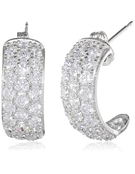 Sterling Silver Simulated Cubic Zirconia Pave J-Hoop Earrings