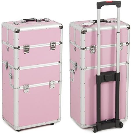 BELLAVIEĆ'Ć 3 in 1 Make up Artist Case Aluminum, Rolling Trolley Cosmetic Makeup Case, (Pink) by BELLAVIE
