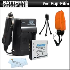 Battery And Charger Kit For Fuji Fujifilm FinePix XP170, XP150, XP100 Waterproof Digital Camera Includes Extended Replacement (1100Mah) NP-50 Battery + Ac/Dc Rapid Travel Charger + Floating Strap + MicroFiber Cloth + More