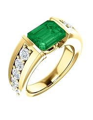 18K Yellow Gold 9.00x7.00mm Emerald Cut Chatham Created Emerald and Diamond Ring -- LIFETIME WARRANTY