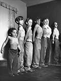 Clifford Brill Severn in a Shirtless Lineup with His Sons Demonstrating Techniques of Muscle Control Photographic Poster Print by Peter Stackpole, 16x12
