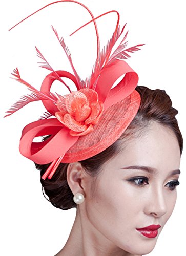 Sinamay Fascinator Hat Feather Party Pillbox Hat Flower Derby Hat for Women