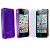 TPU Rubber Skin with Reusable Screen Protector for Apple iPhone 4 (Clear Pu ....