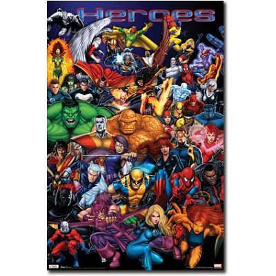 Marvel Heroes Diptych ArtPoster - 22x34 custom fit with RichAndFramous Black 22 inch Poster Hangers